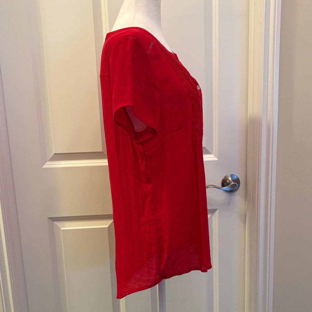 Westport Red Button-Down Blouse Large short sleeve - Picture 5 of 16